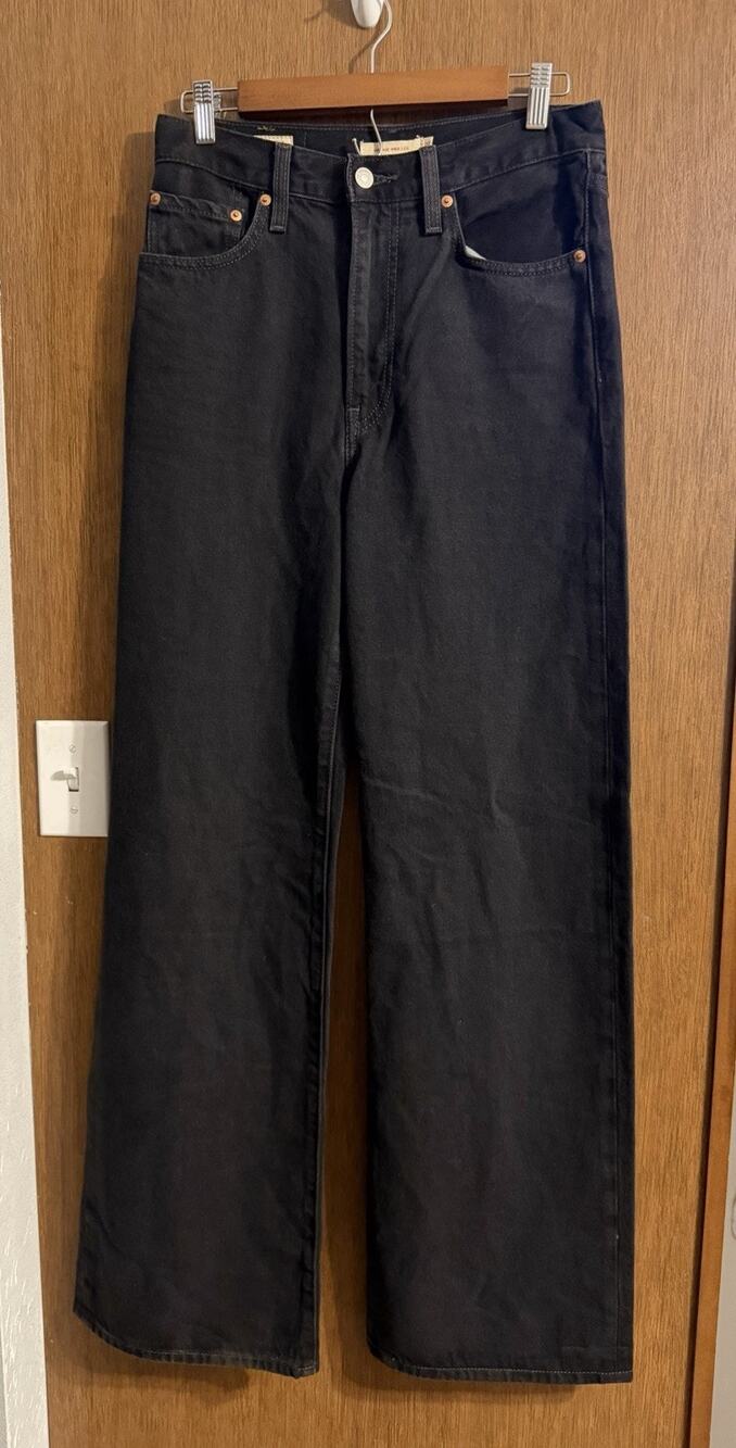 Levi Womens Ribcage Wide Leg Black jeans sz 27" Inseam 32" Super High Rise